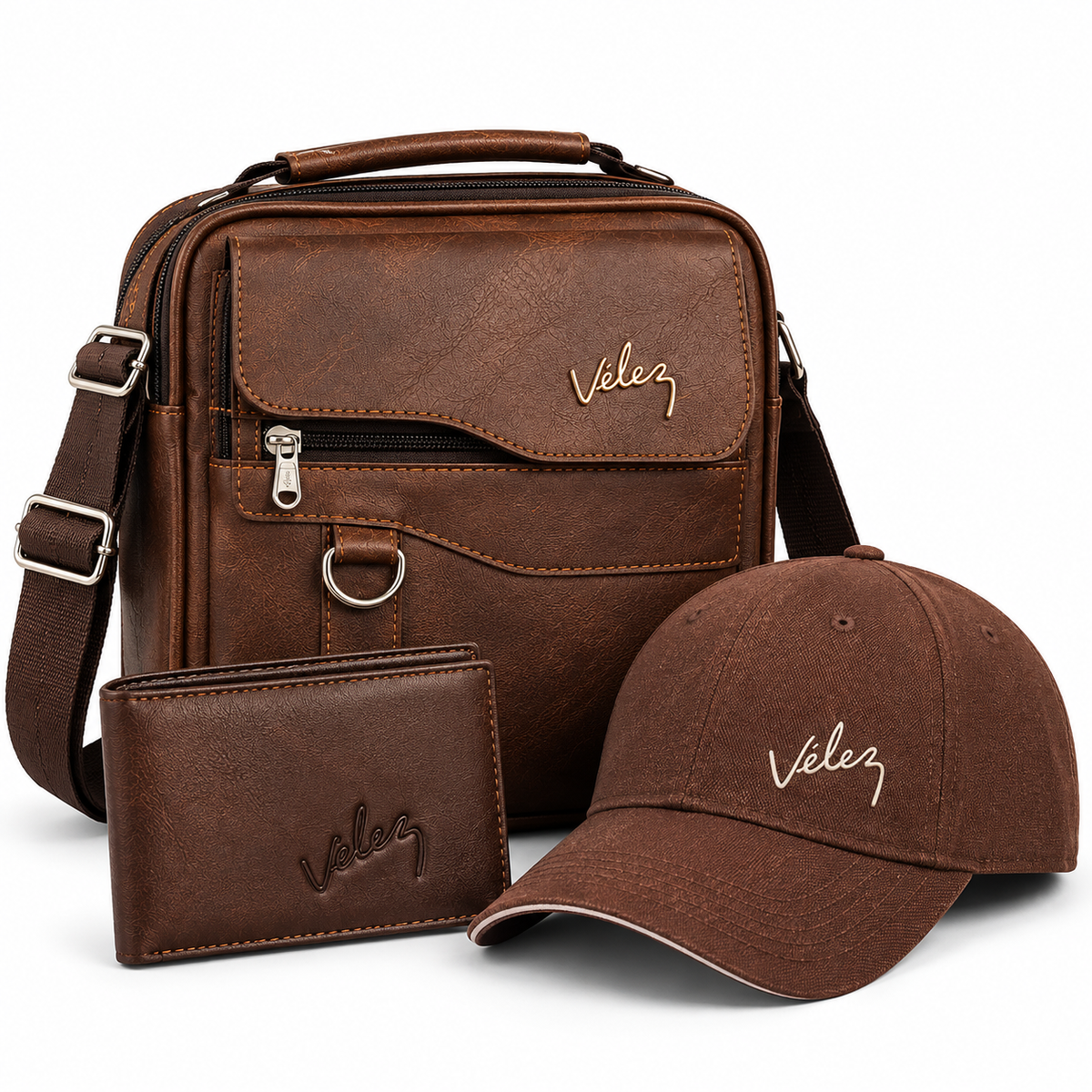 Trío Vélez Hombre™ – Carriel + Billetera + Gorra