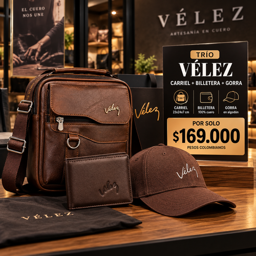 Trío Vélez Hombre™ – Carriel + Billetera + Gorra